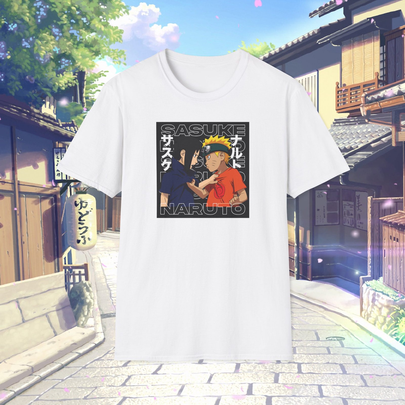 Naruto and Sasuke Unisex White T-Shirt